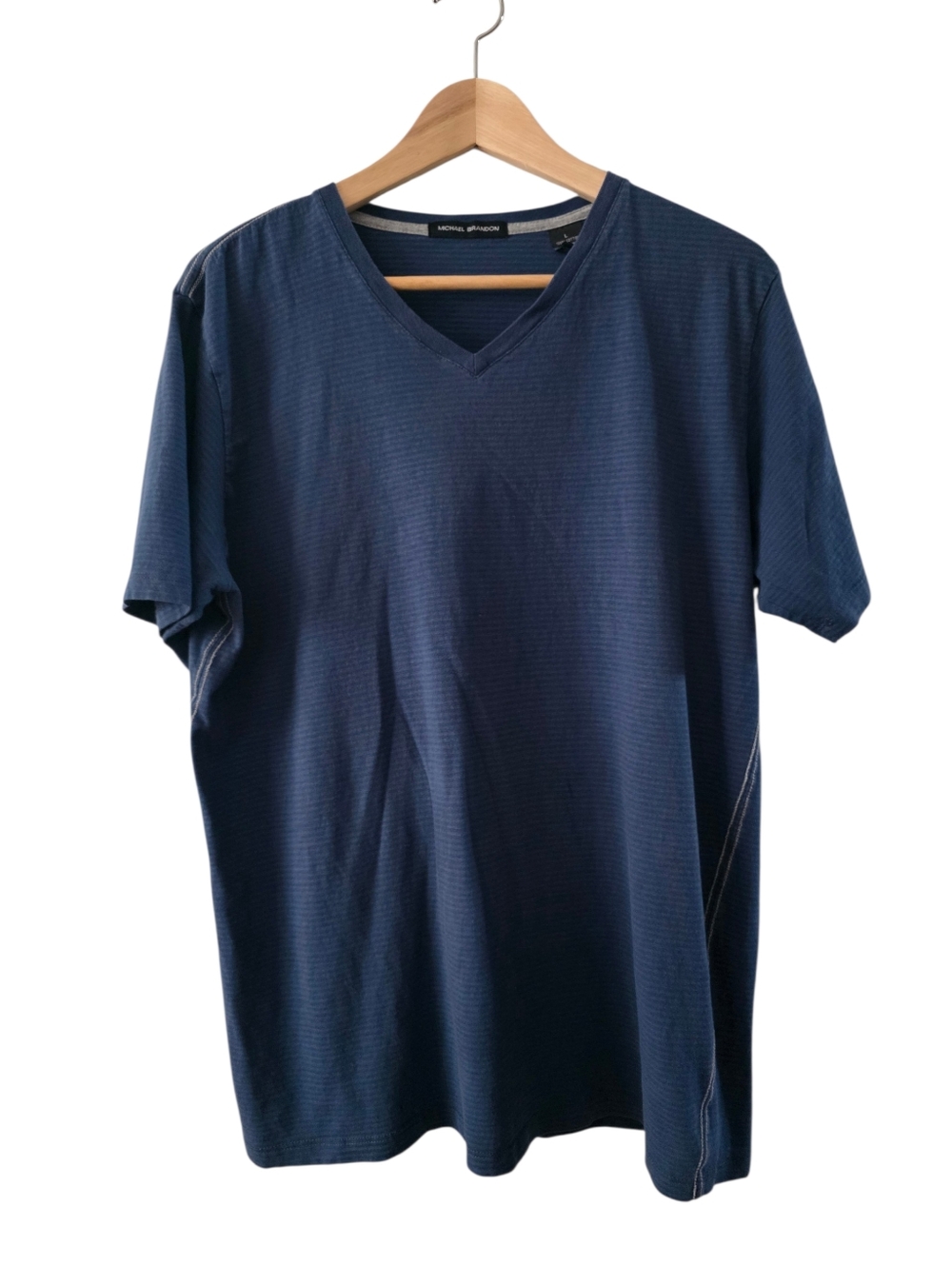 Michael Brandon V-neck Dark Blue Green  Short Sleeve Tee L Men's